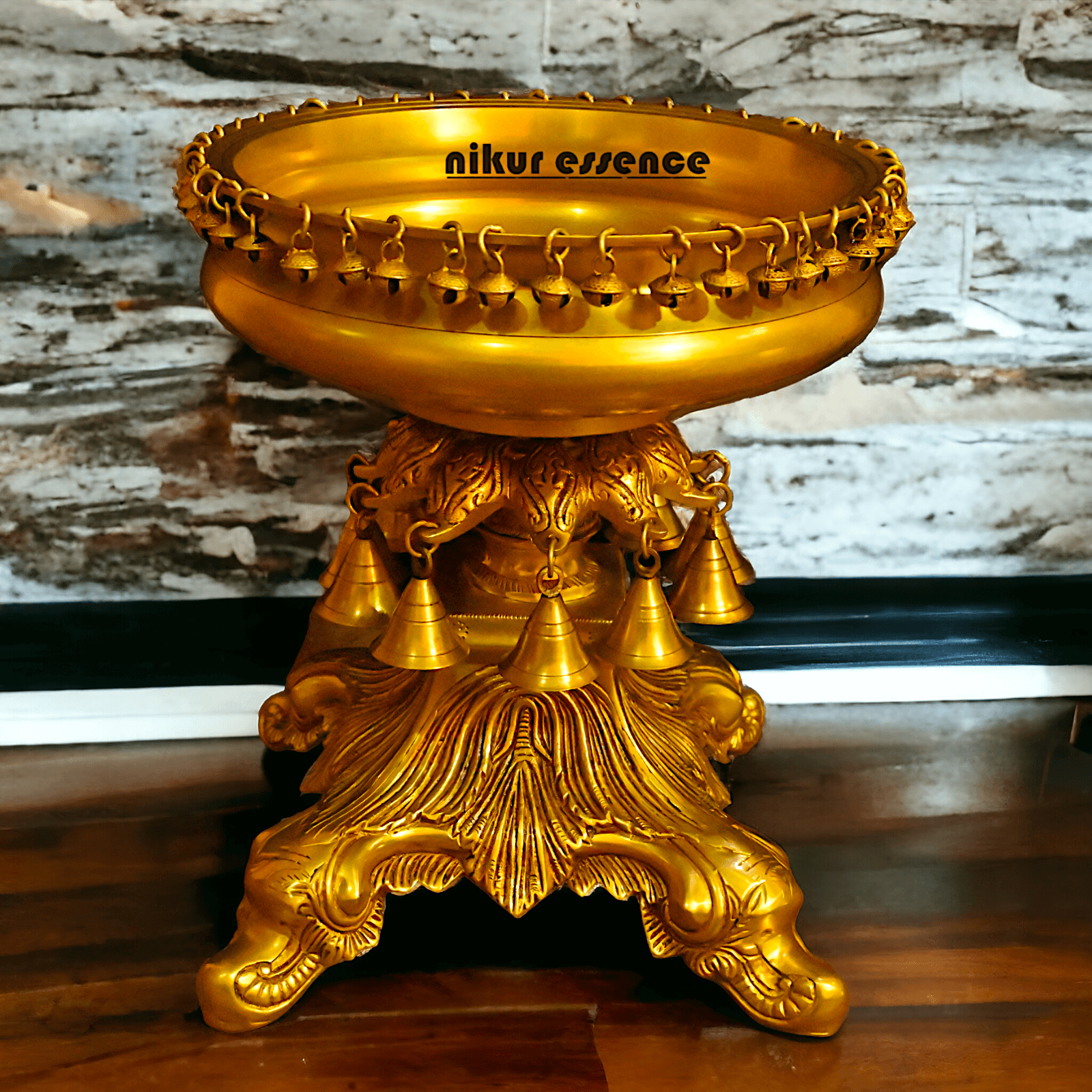 Brass Urli with Stand Traditional 15-Inch Decorative Bowl for Home, Office, and Religious Ceremonies | Nikur Essence Nikuressence