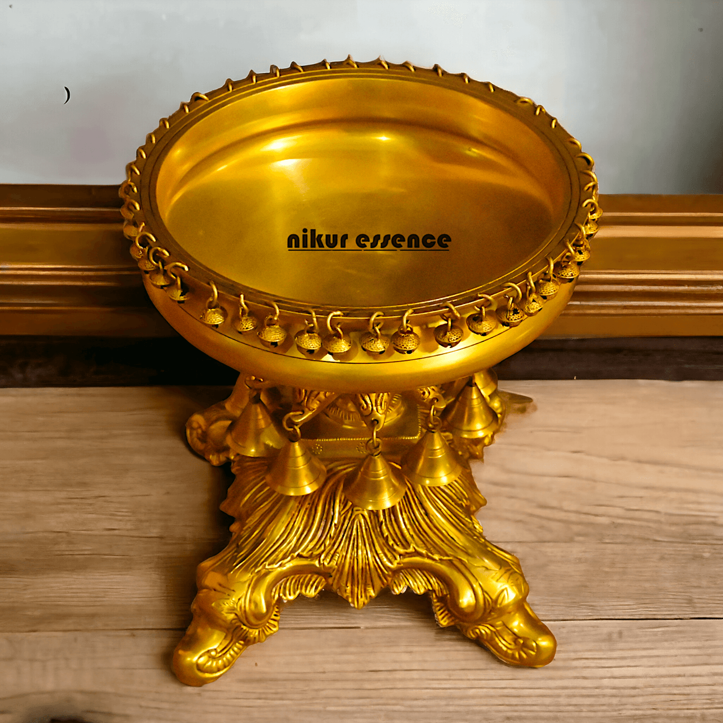 Brass Urli with Stand Traditional 15-Inch Decorative Bowl for Home, Office, and Religious Ceremonies | Nikur Essence Nikuressence