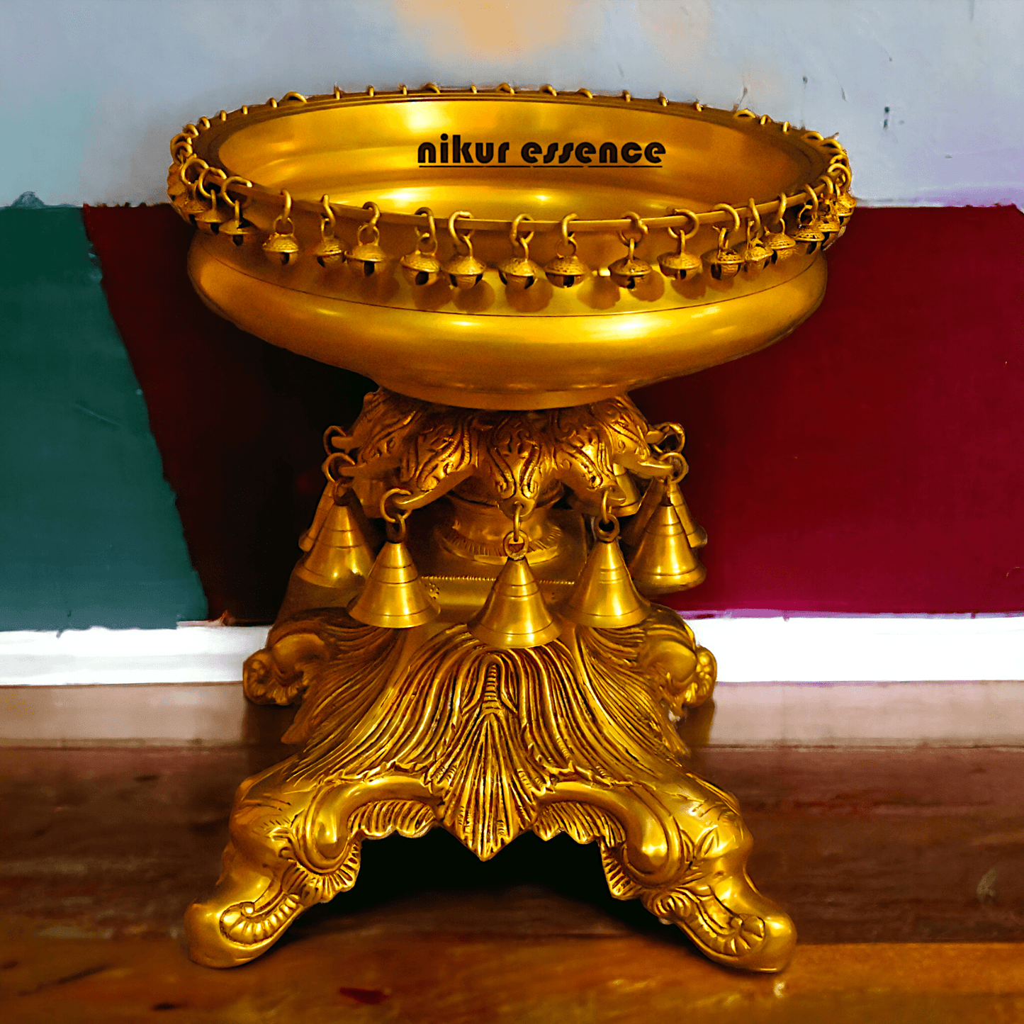 Brass Urli with Stand Traditional 15-Inch Decorative Bowl for Home, Office, and Religious Ceremonies | Nikur Essence Nikuressence