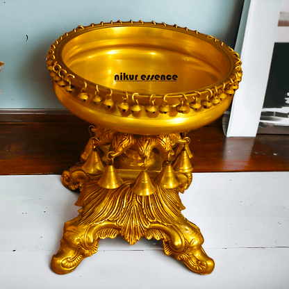 Brass Urli with Stand Traditional 15-Inch Decorative Bowl for Home, Office, and Religious Ceremonies | Nikur Essence Nikuressence
