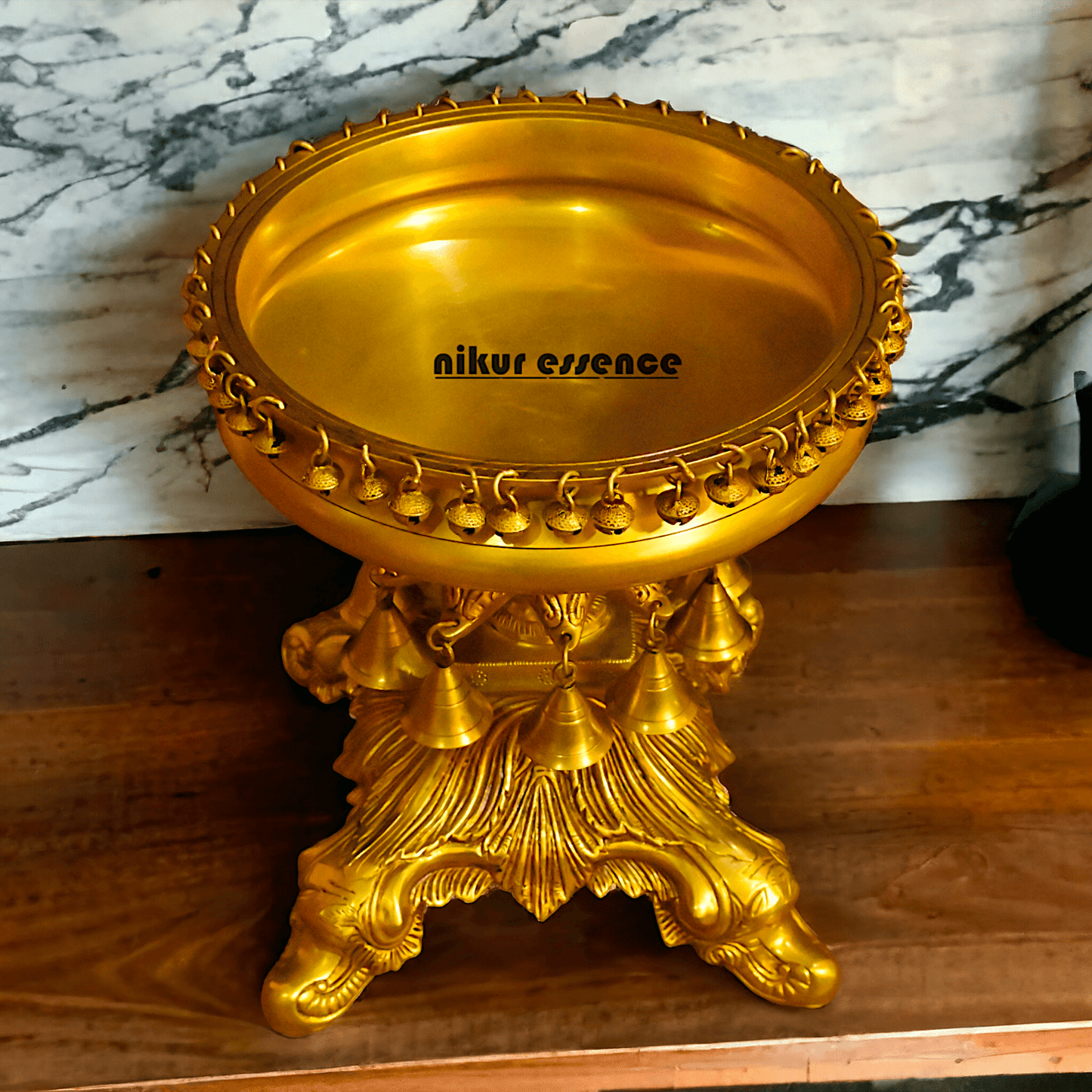 Brass Urli with Stand Traditional 15-Inch Decorative Bowl for Home, Office, and Religious Ceremonies | Nikur Essence Nikuressence