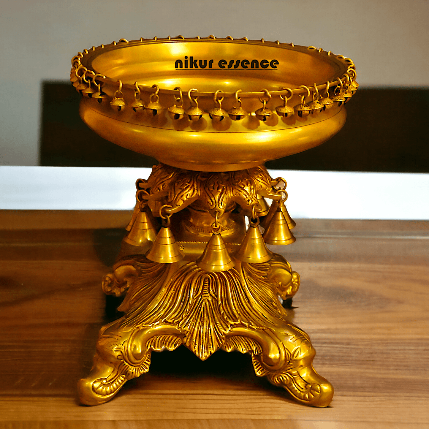 Brass Urli with Stand Traditional 15-Inch Decorative Bowl for Home, Office, and Religious Ceremonies | Nikur Essence Nikuressence