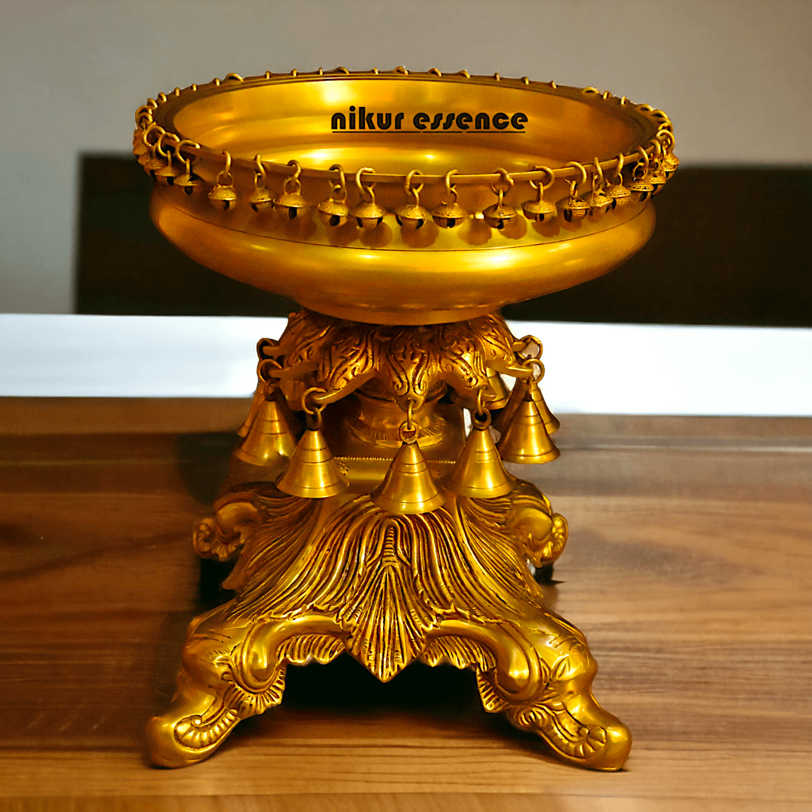Brass Urli with Stand Traditional 15-Inch Decorative Bowl for Home, Office, and Religious Ceremonies | Nikur Essence Nikuressence