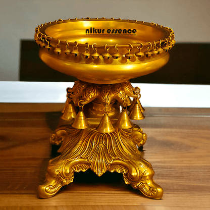 Brass Urli with Stand Traditional 15-Inch Decorative Bowl for Home, Office, and Religious Ceremonies | Nikur Essence Nikuressence