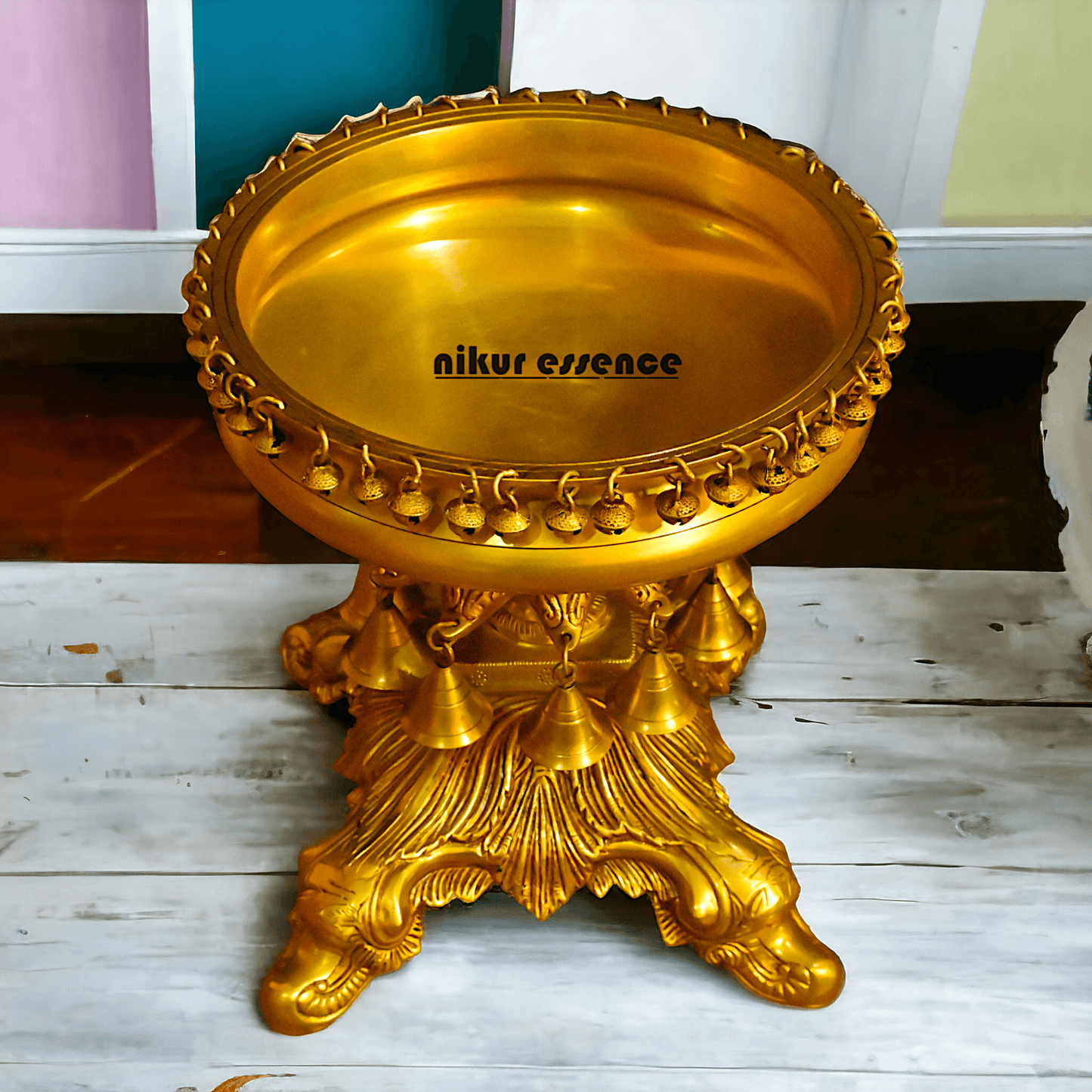 Brass Urli with Stand Traditional 15-Inch Decorative Bowl for Home, Office, and Religious Ceremonies | Nikur Essence Nikuressence