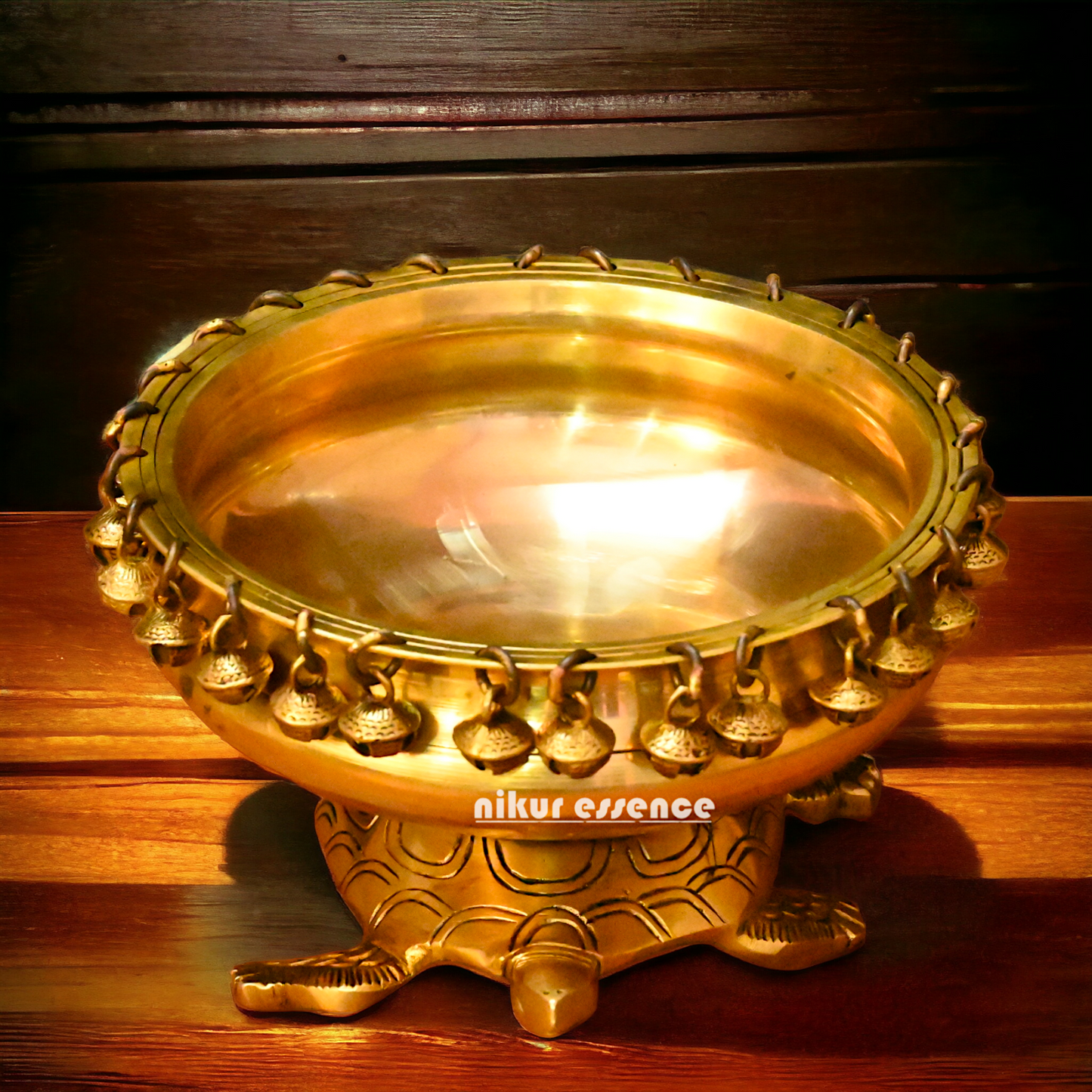 Buy online 8-Inch Traditional Brass Urli with Turtle Design - Handcrafted Decorative Bowl for Home Décor Nikuressence