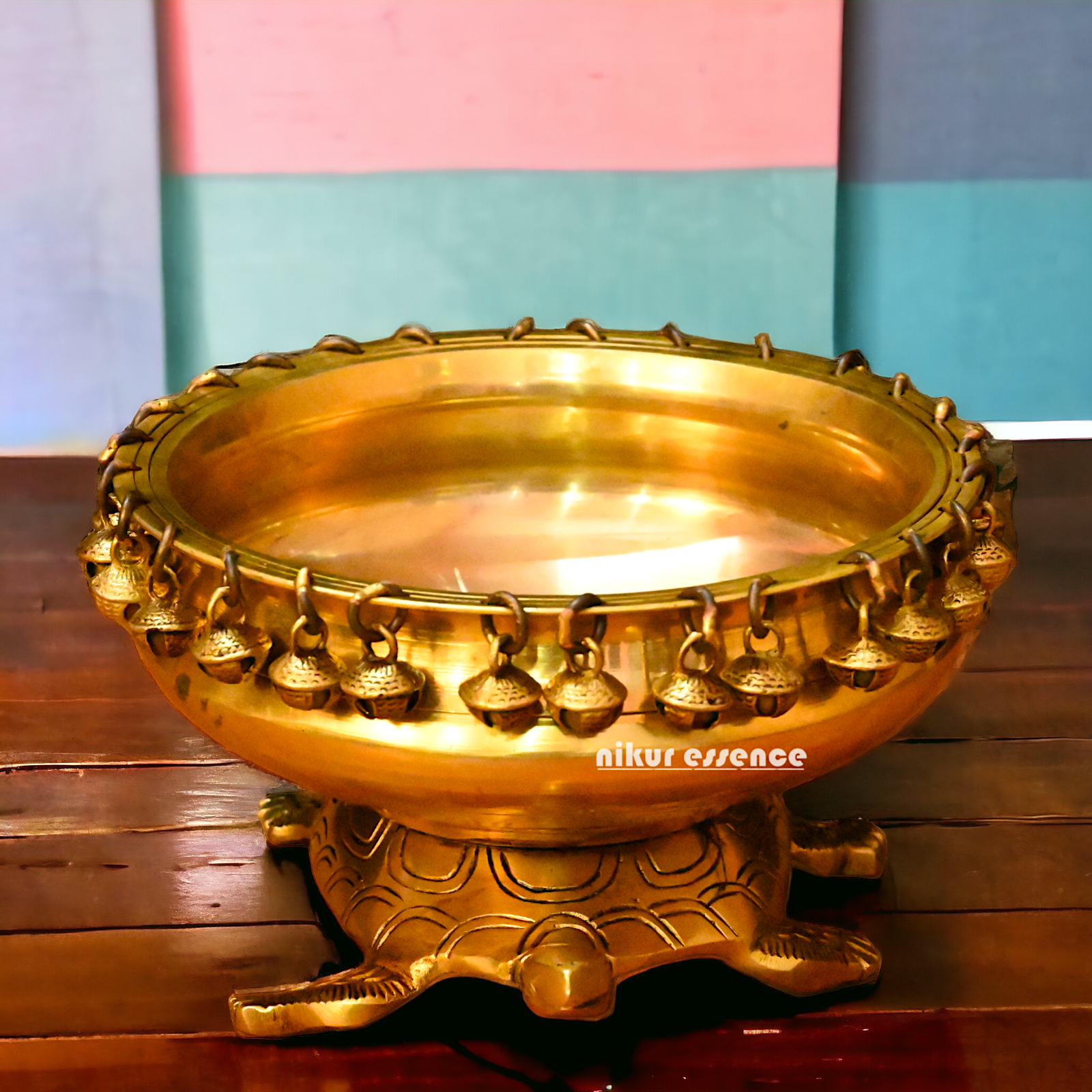 Buy online 8-Inch Traditional Brass Urli with Turtle Design - Handcrafted Decorative Bowl for Home Décor Nikuressence