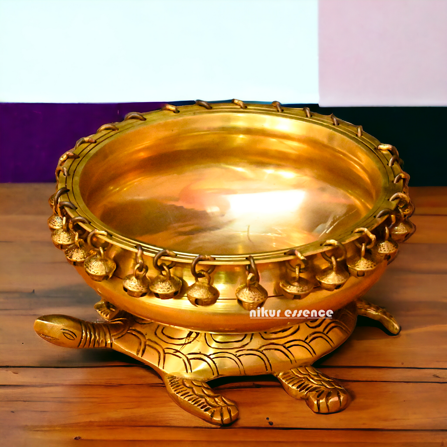 Buy online 8-Inch Traditional Brass Urli with Turtle Design - Handcrafted Decorative Bowl for Home Décor Nikuressence