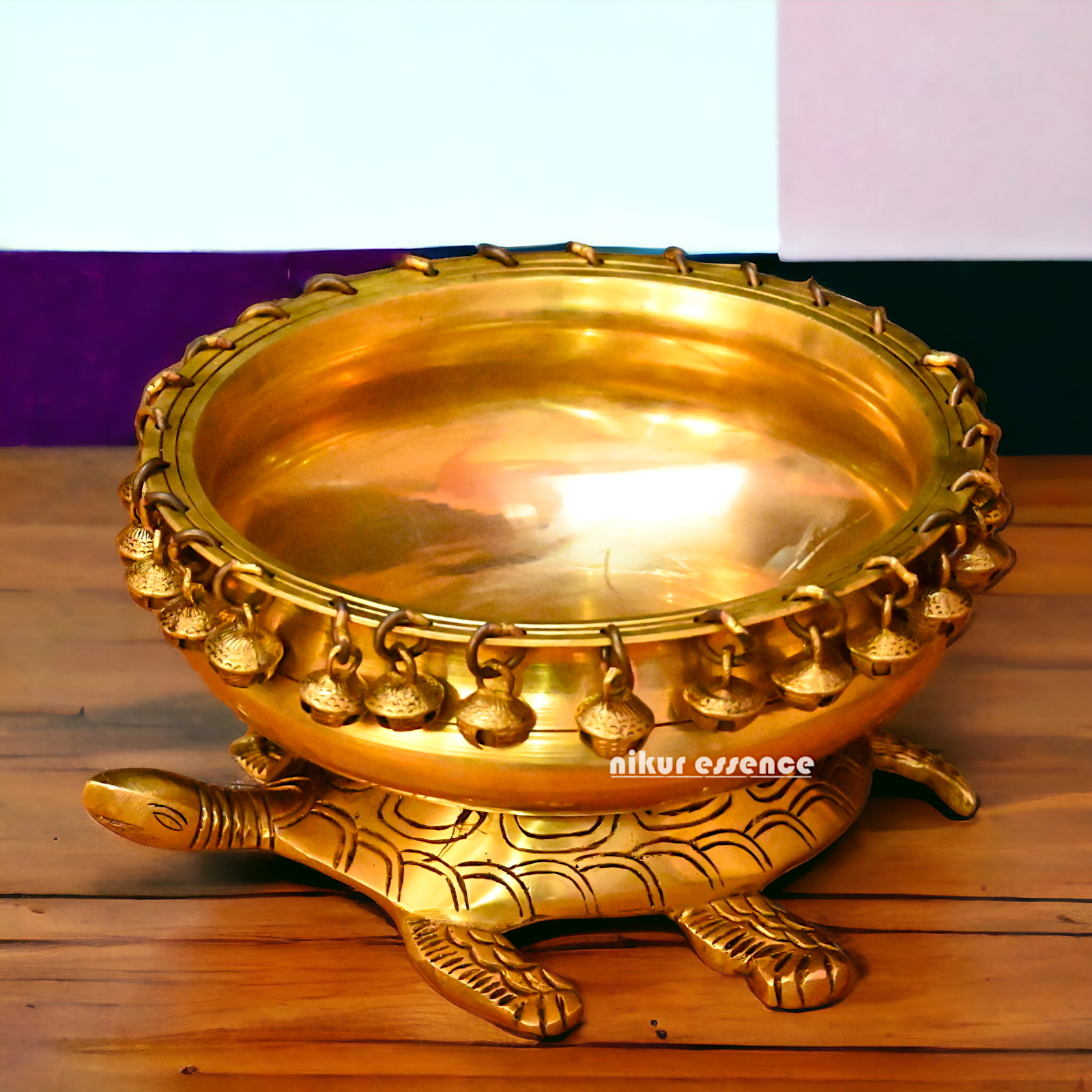 Buy online 8-Inch Traditional Brass Urli with Turtle Design - Handcrafted Decorative Bowl for Home Décor Nikuressence