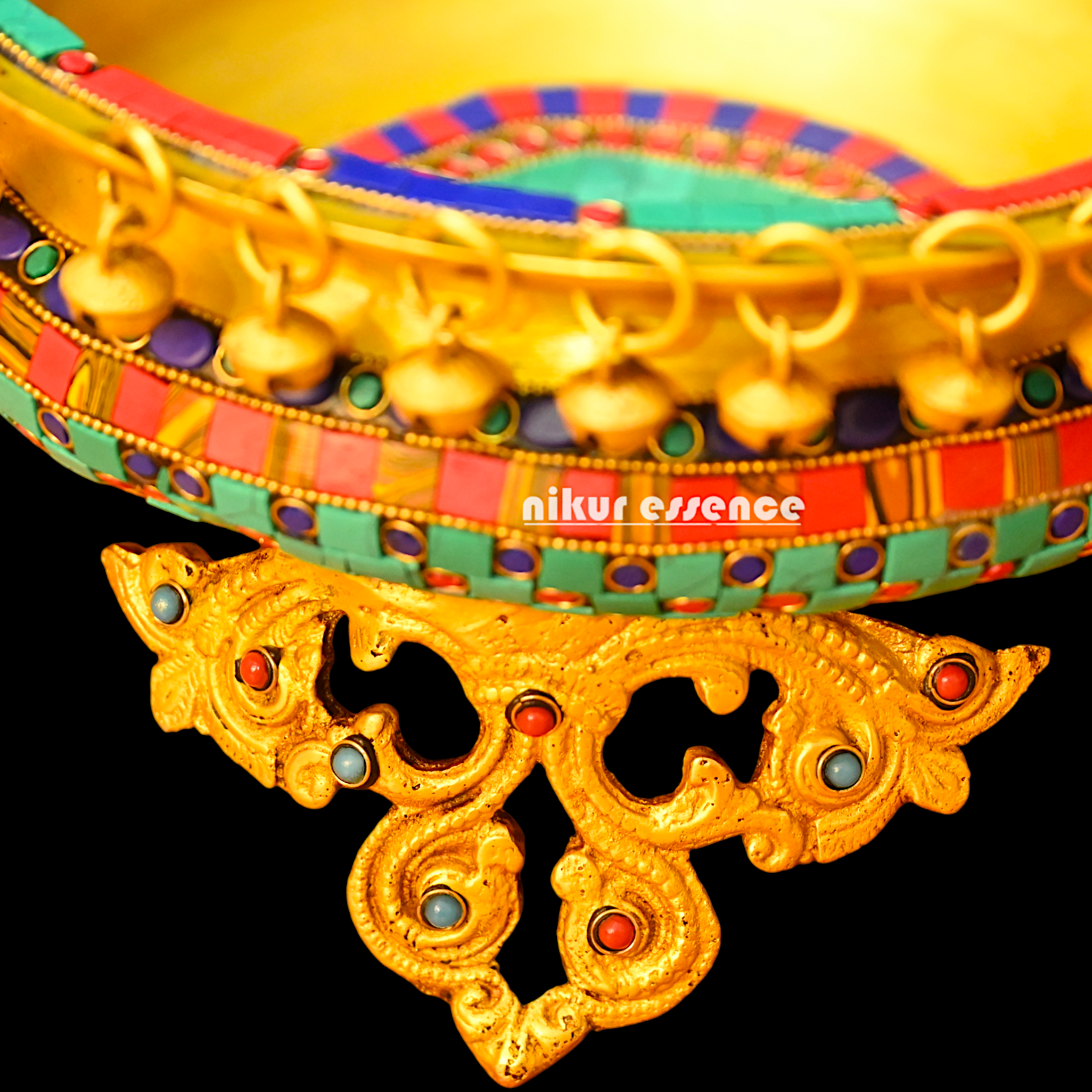 Brass Large Urli with stone work by Nikur Essence - 8 inches Nikuressence