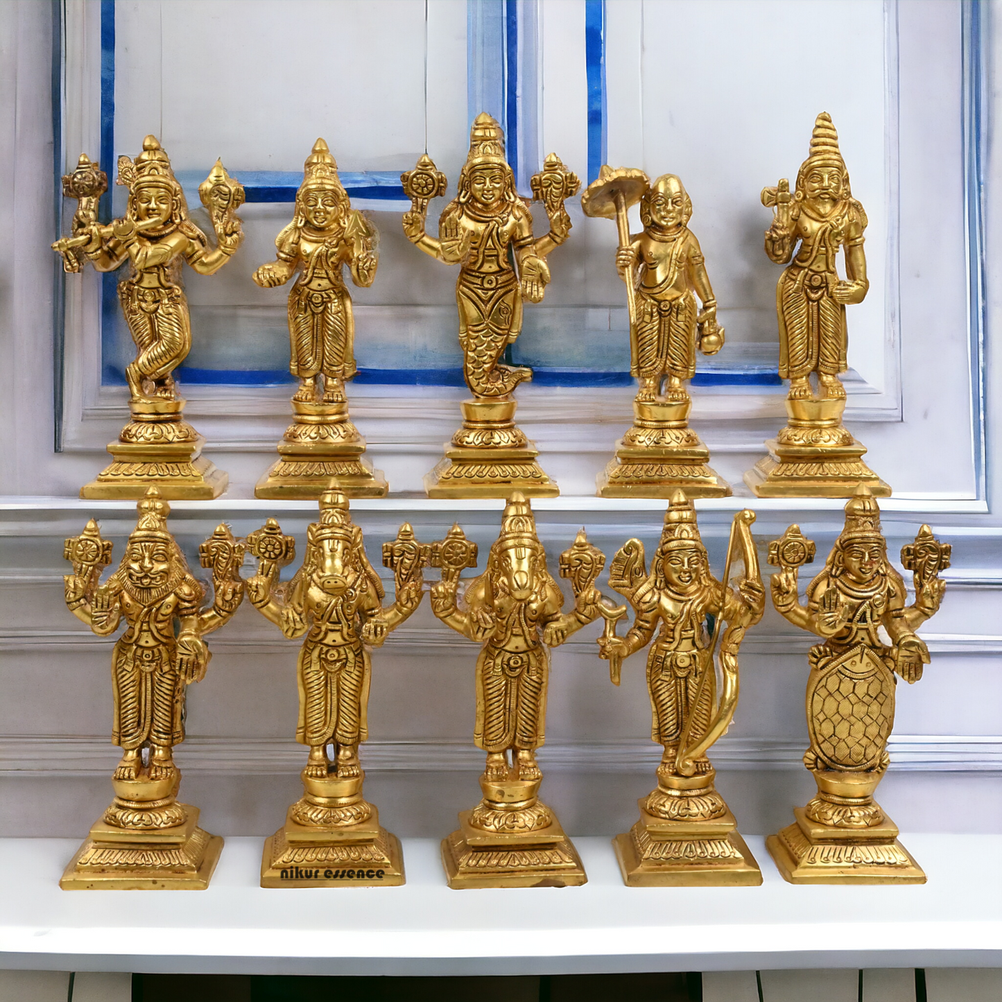 Brass Vishnu Dashavatar idols set - 6 inch Nikuressence
