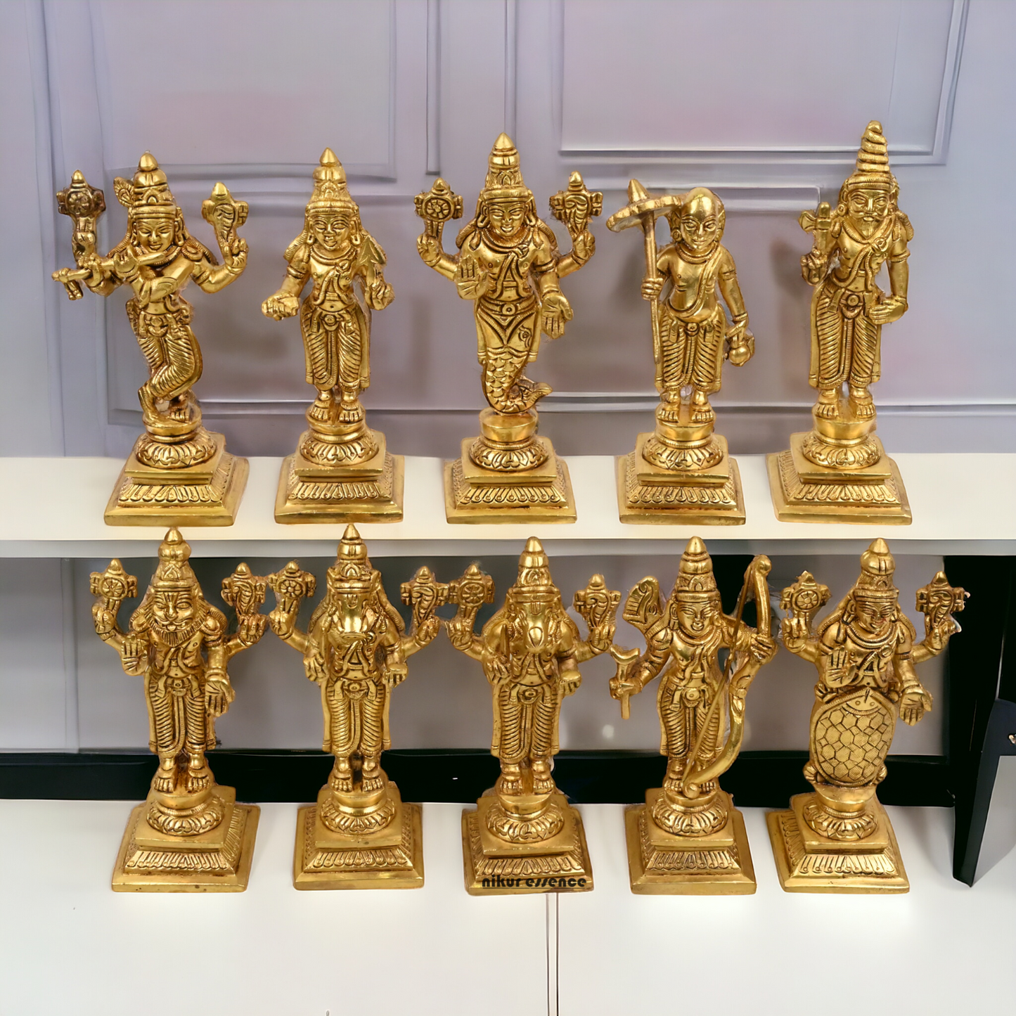 Brass Vishnu Dashavatar idols set - 6 inch Nikuressence
