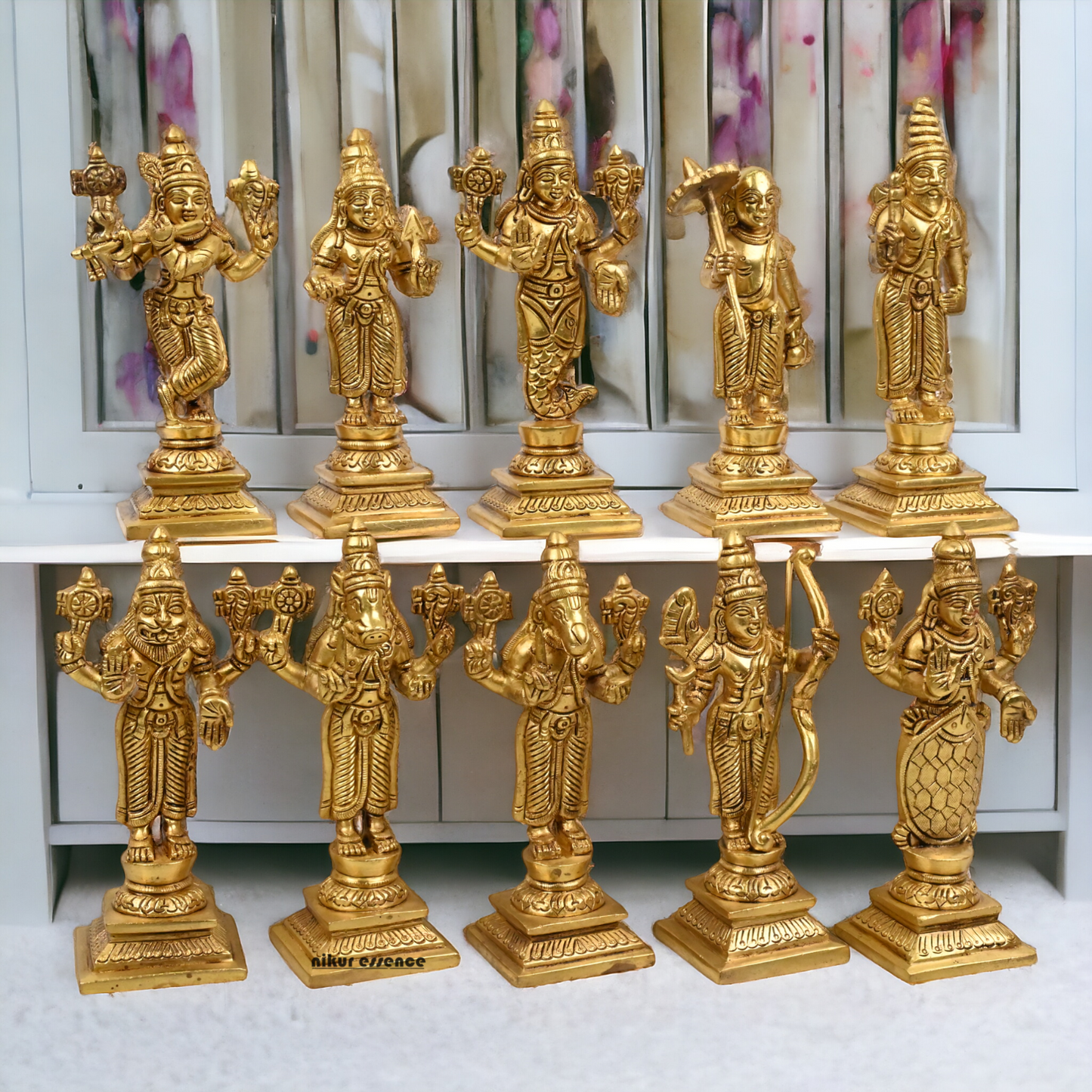 Brass Vishnu Dashavatar idols set - 6 inch Nikuressence