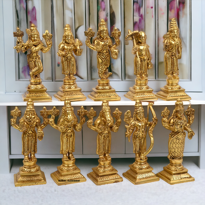 Brass Vishnu Dashavatar idols set - 6 inch Nikuressence