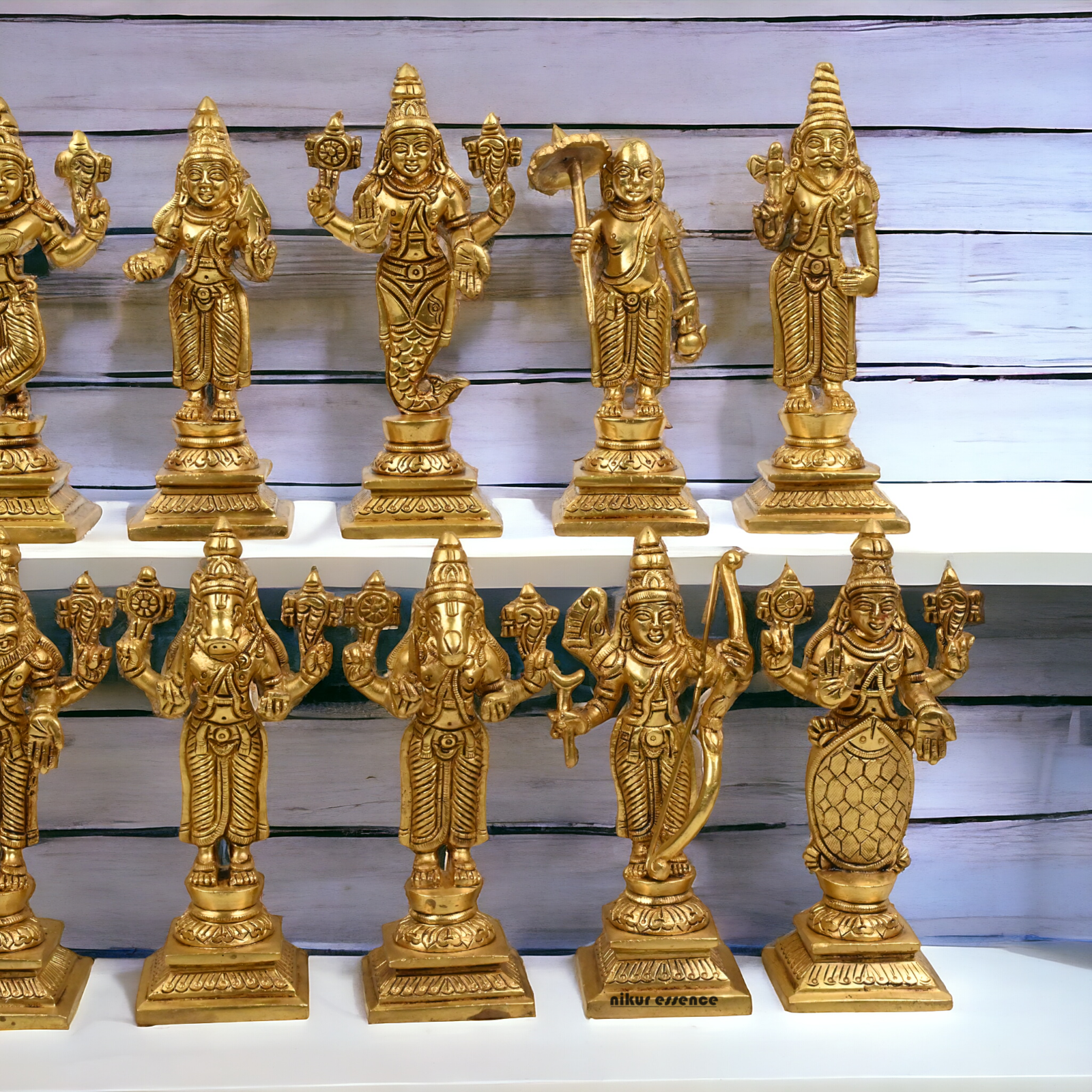 Brass Vishnu Dashavatar idols set - 6 inch Nikuressence