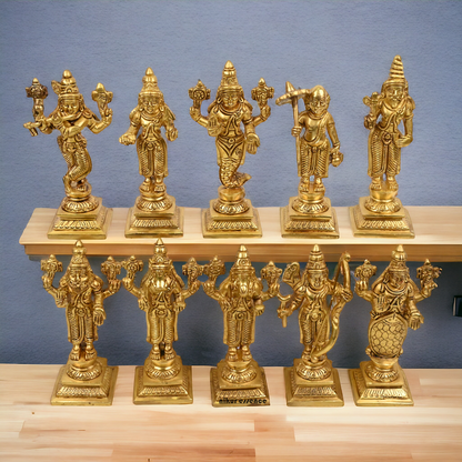 Brass Vishnu Dashavatar idols set - 6 inch Nikuressence