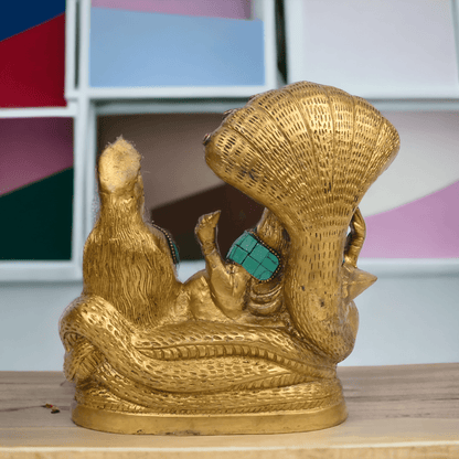 Vishnu Lakshmi Brass with stone work by Nikur Essence - 8 Inch Nikuressence