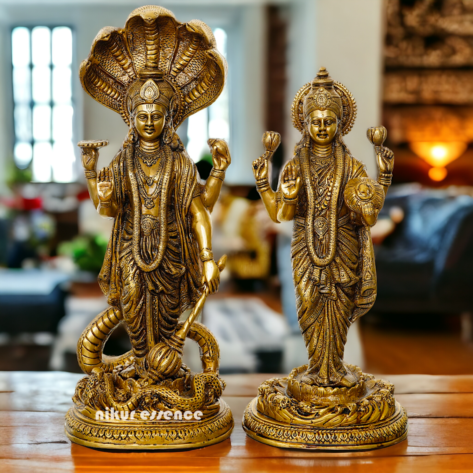 Brass Vishnu Laxmi Standing Deity Statue , 17 Inches Tall Nikuressence