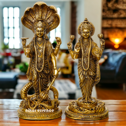 Brass Vishnu Laxmi Standing Deity Statue , 17 Inches Tall Nikuressence