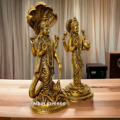 Brass Vishnu Laxmi Standing Deity Statue , 17 Inches Tall Nikuressence