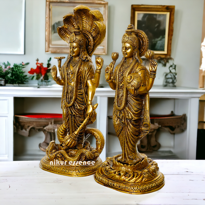 Brass Vishnu Laxmi Standing Deity Statue , 17 Inches Tall Nikuressence