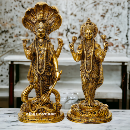 Brass Vishnu Laxmi Standing Deity Statue , 17 Inches Tall Nikuressence