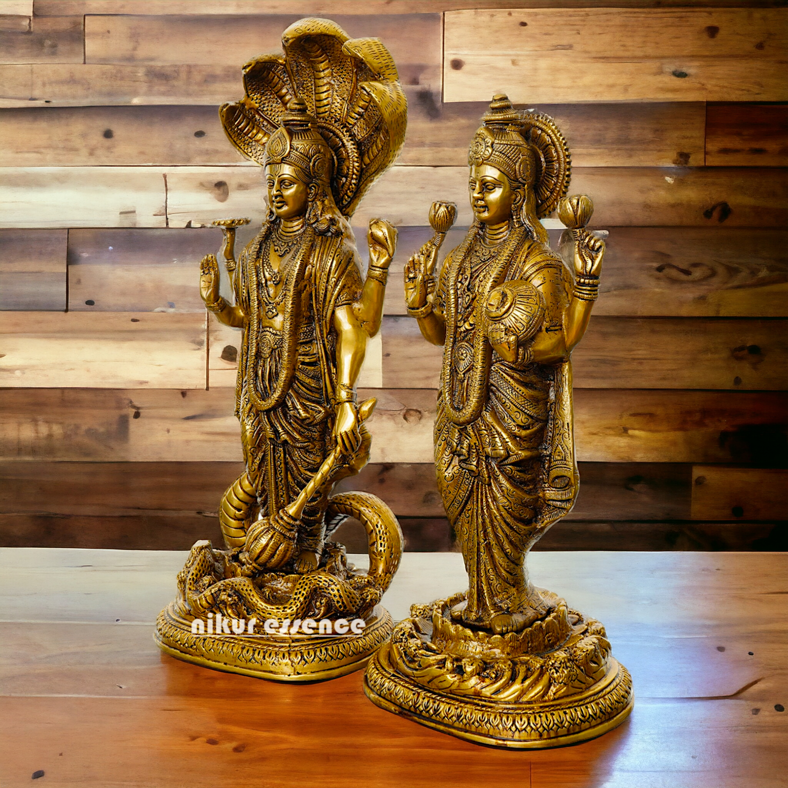 Brass Vishnu Laxmi Standing Deity Statue , 17 Inches Tall Nikuressence
