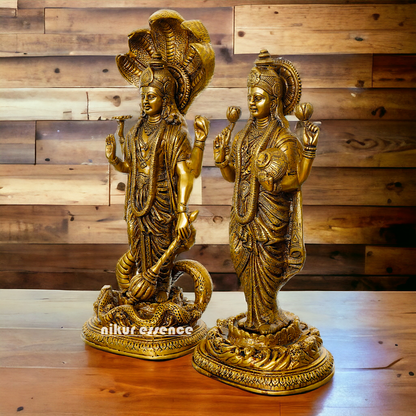 Brass Vishnu Laxmi Standing Deity Statue , 17 Inches Tall Nikuressence