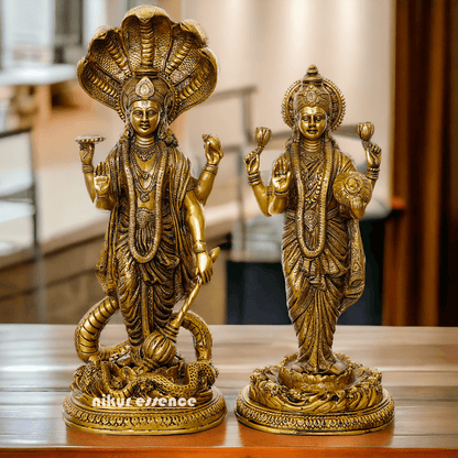 Brass Vishnu Laxmi Standing Deity Statue , 17 Inches Tall Nikuressence