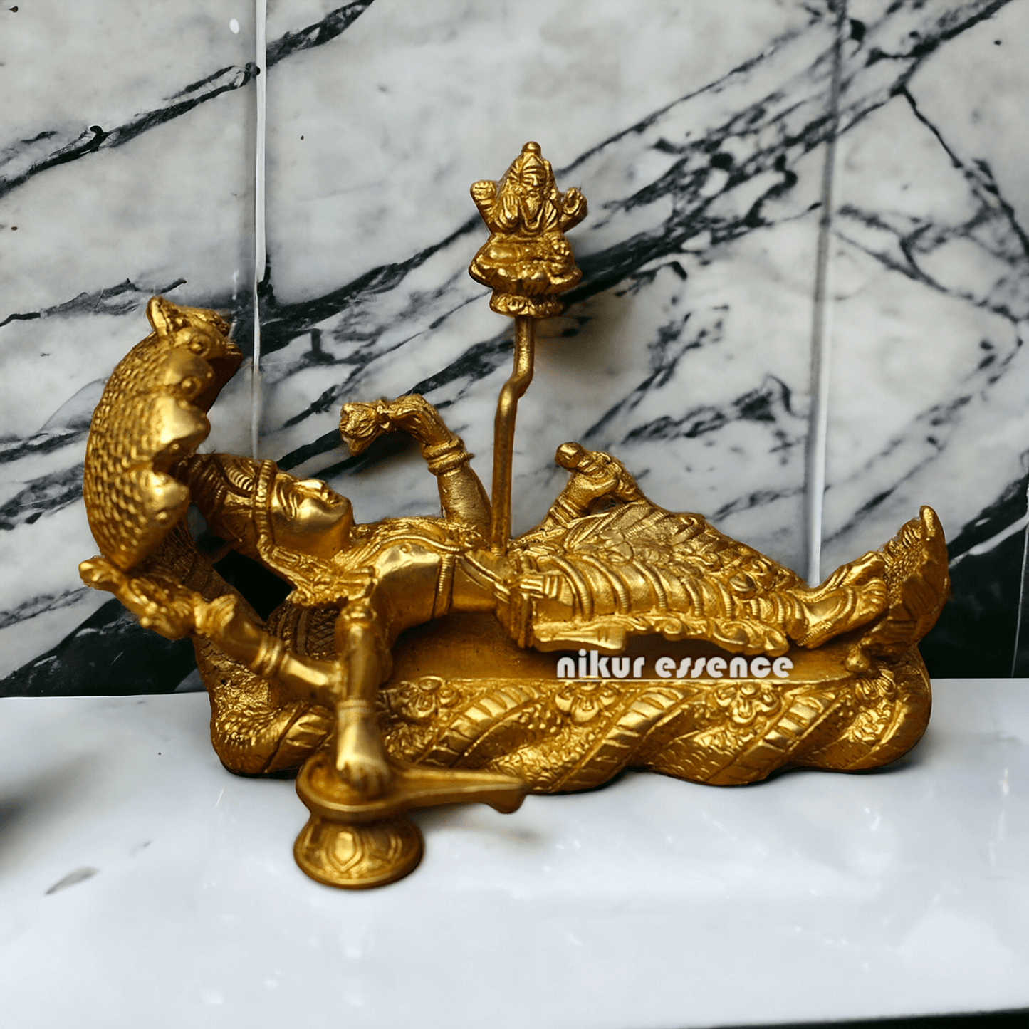 Buy Brass Vishnu Narayan Ananta Shayana with Brahma Figurine – 7.5 Inches Tall Nikuressence