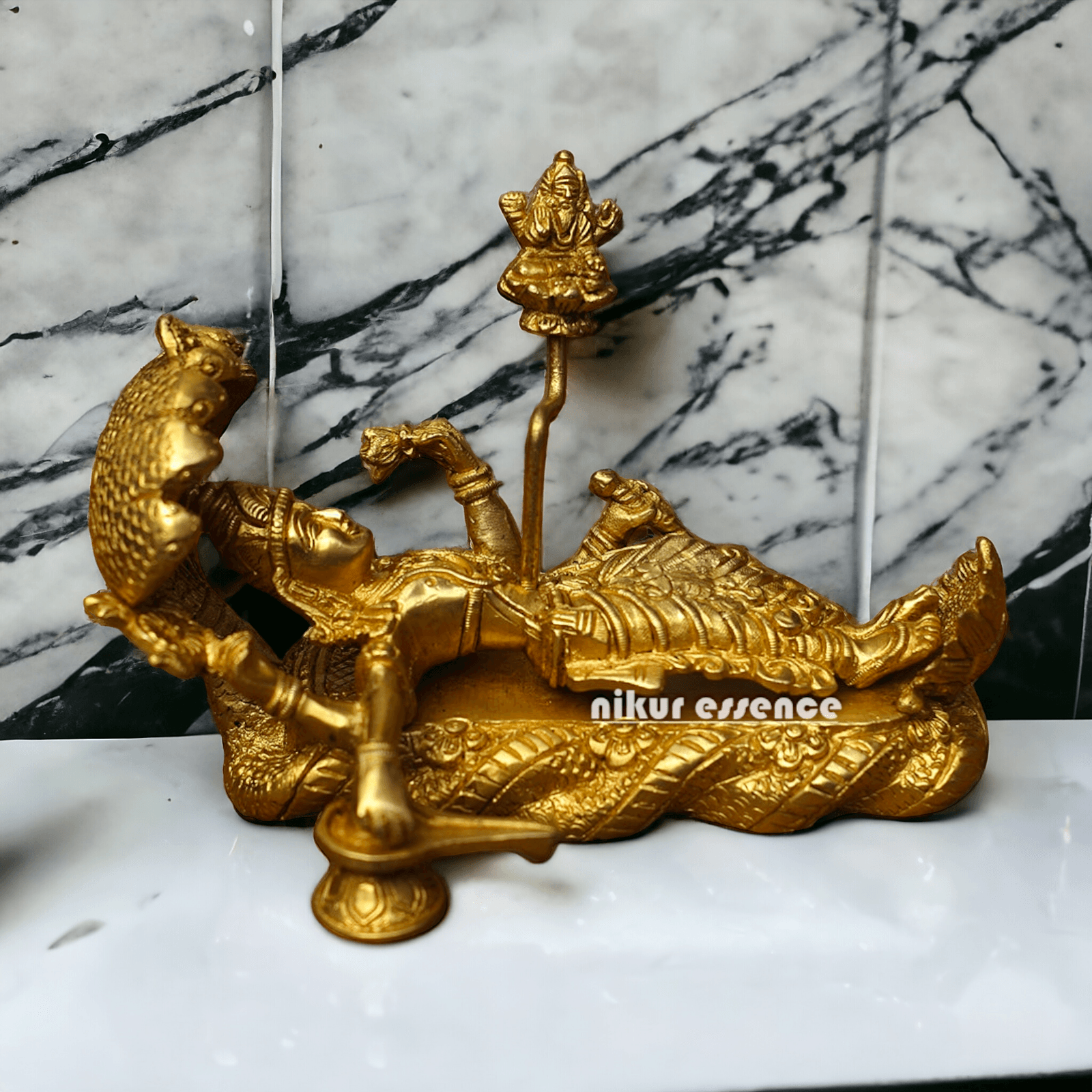 Buy Brass Vishnu Narayan Ananta Shayana with Brahma Figurine – 7.5 Inches Tall Nikuressence