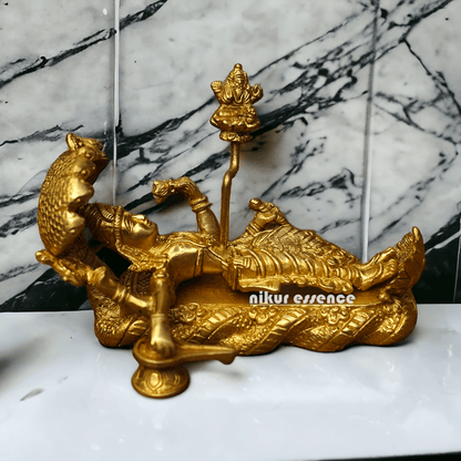 Buy Brass Vishnu Narayan Ananta Shayana with Brahma Figurine – 7.5 Inches Tall Nikuressence