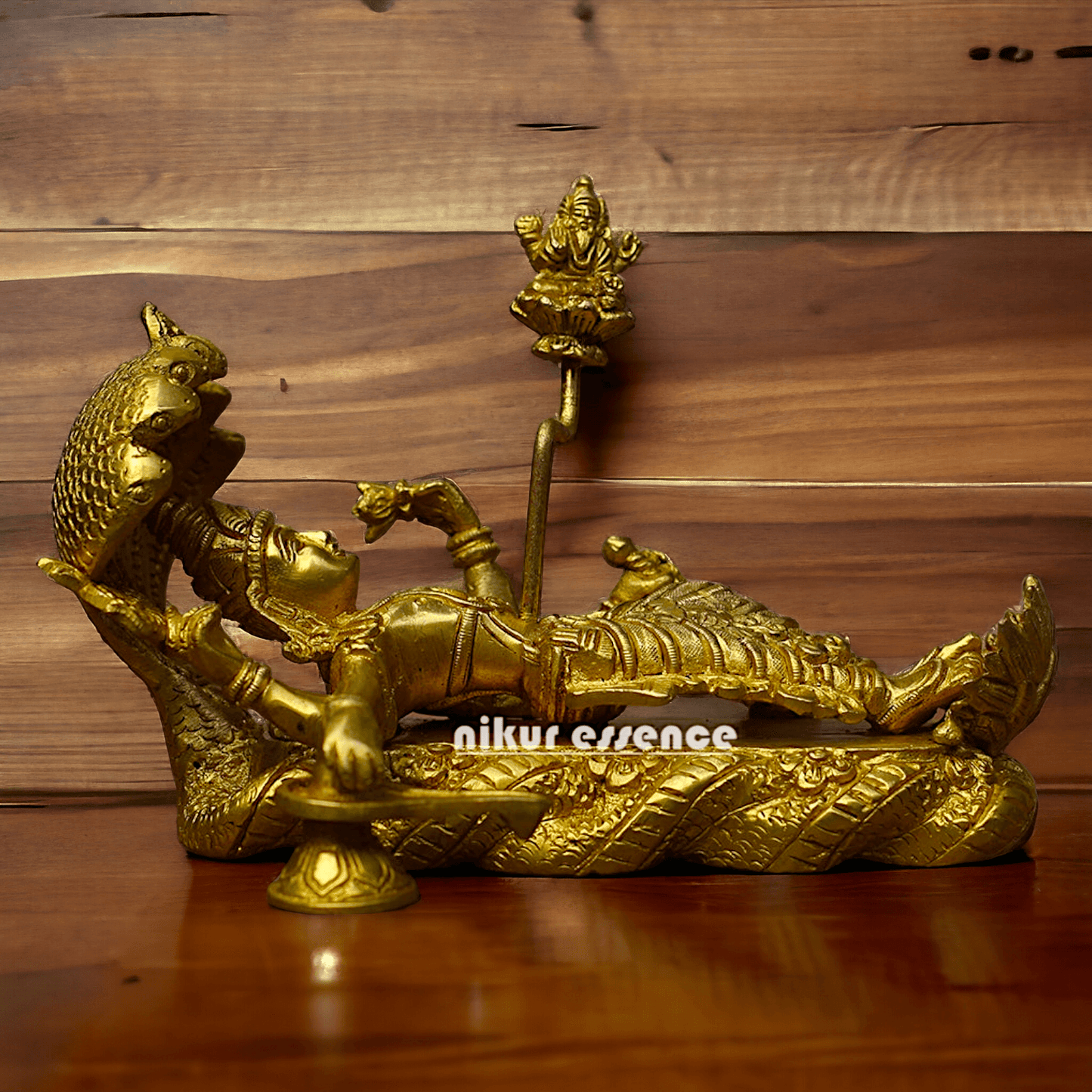 Buy Brass Vishnu Narayan Ananta Shayana with Brahma Figurine – 7.5 Inches Tall Nikuressence