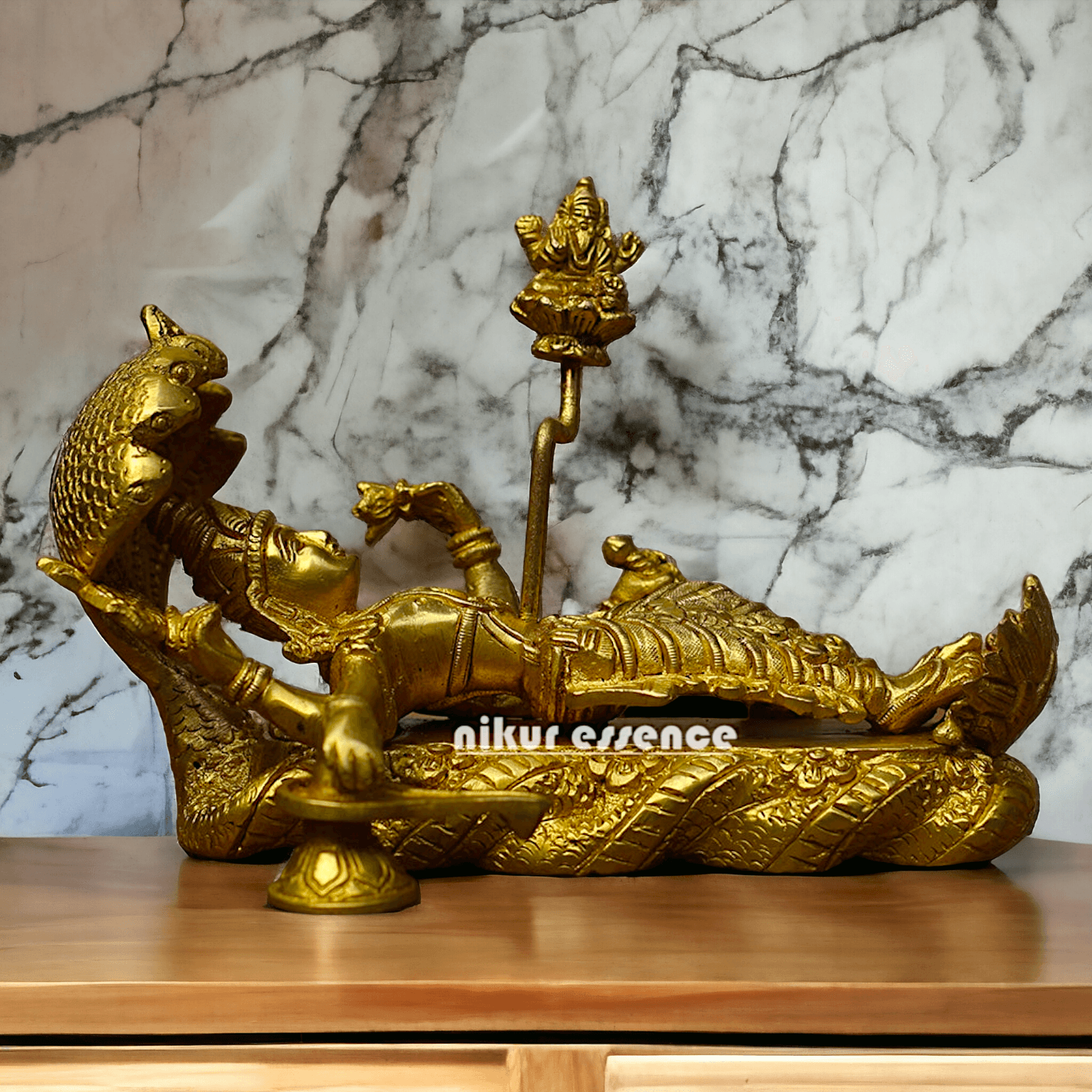 Buy Brass Vishnu Narayan Ananta Shayana with Brahma Figurine – 7.5 Inches Tall Nikuressence