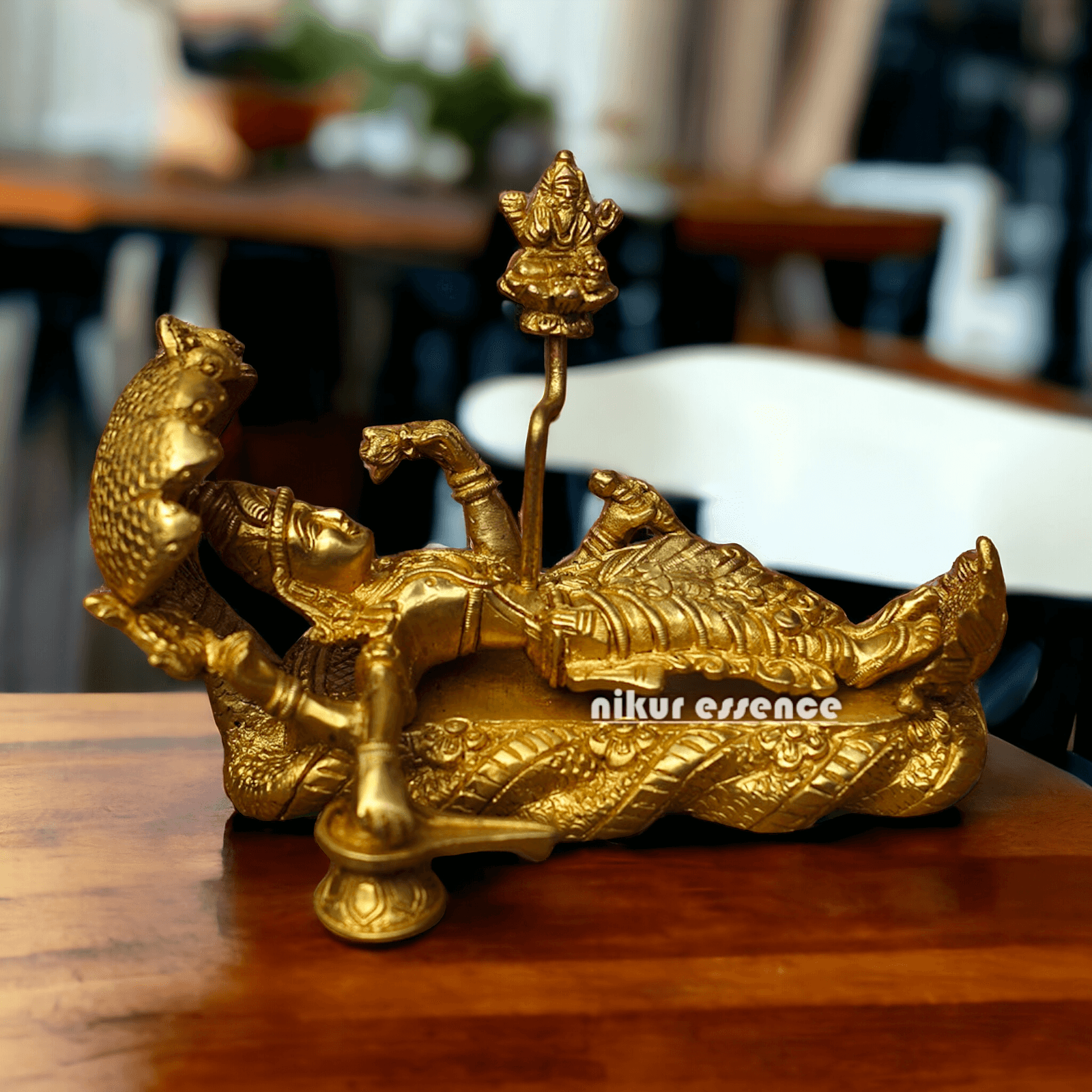 Buy Brass Vishnu Narayan Ananta Shayana with Brahma Figurine – 7.5 Inches Tall Nikuressence
