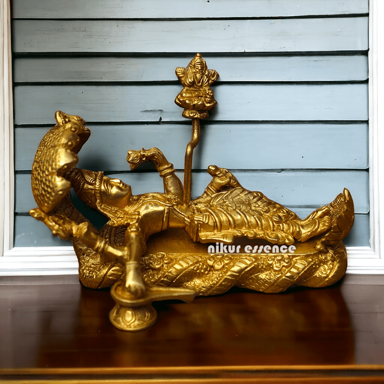 Buy Brass Vishnu Narayan Ananta Shayana with Brahma Figurine – 7.5 Inches Tall Nikuressence