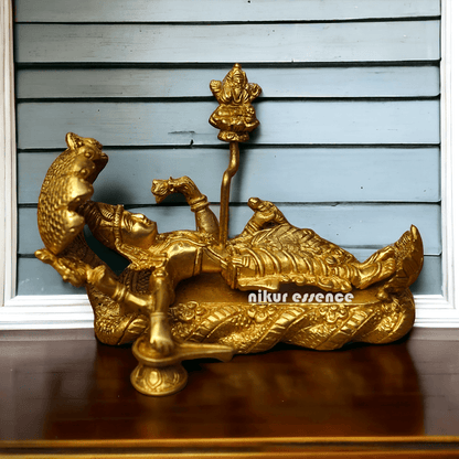 Buy Brass Vishnu Narayan Ananta Shayana with Brahma Figurine – 7.5 Inches Tall Nikuressence