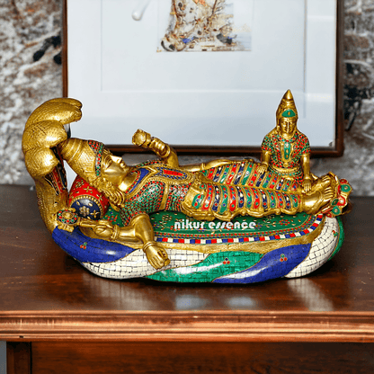 Buy Vishnu Statue Brass with Intricate Inlay Work - Majestic Hindu Deity Figurine for Home Decor and Spiritual Enrichment Nikuressence