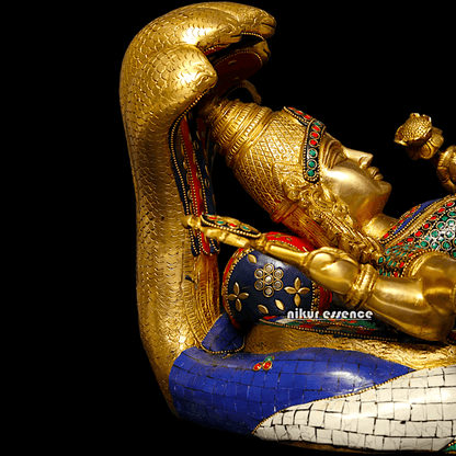 Buy Vishnu Statue Brass with Intricate Inlay Work - Majestic Hindu Deity Figurine for Home Decor and Spiritual Enrichment Nikuressence
