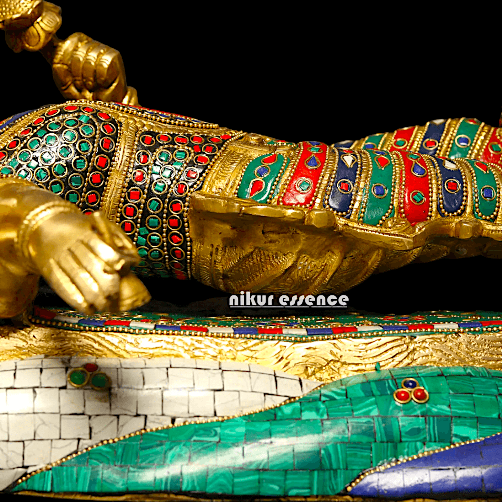 Buy Vishnu Statue Brass with Intricate Inlay Work - Majestic Hindu Deity Figurine for Home Decor and Spiritual Enrichment Nikuressence