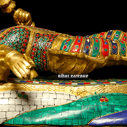 Buy Vishnu Statue Brass with Intricate Inlay Work - Majestic Hindu Deity Figurine for Home Decor and Spiritual Enrichment Nikuressence