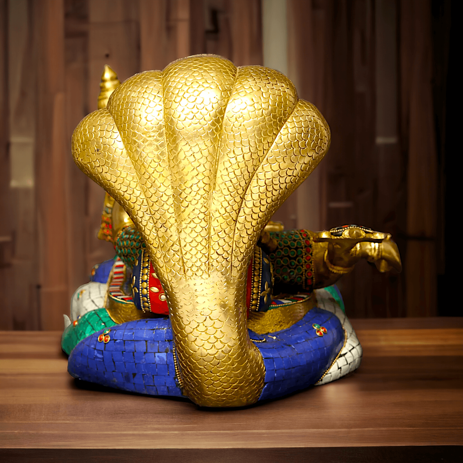 Buy Vishnu Statue Brass with Intricate Inlay Work - Majestic Hindu Deity Figurine for Home Decor and Spiritual Enrichment Nikuressence