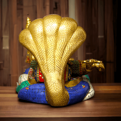 Buy Vishnu Statue Brass with Intricate Inlay Work - Majestic Hindu Deity Figurine for Home Decor and Spiritual Enrichment Nikuressence