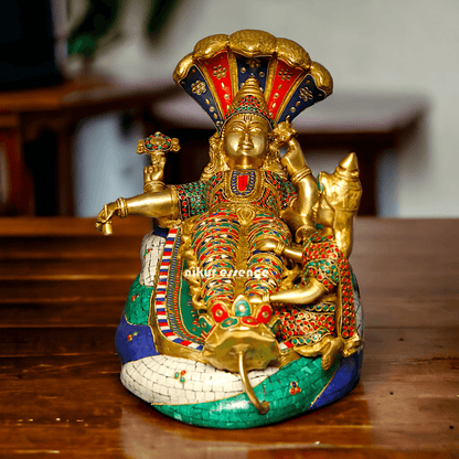 Buy Vishnu Statue Brass with Intricate Inlay Work - Majestic Hindu Deity Figurine for Home Decor and Spiritual Enrichment Nikuressence
