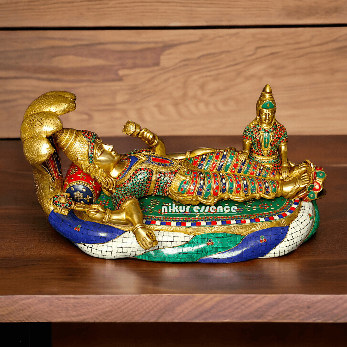 Buy Vishnu Statue Brass with Intricate Inlay Work - Majestic Hindu Deity Figurine for Home Decor and Spiritual Enrichment Nikuressence
