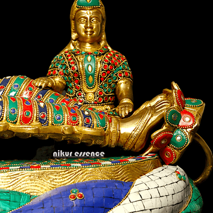 Buy Vishnu Statue Brass with Intricate Inlay Work - Majestic Hindu Deity Figurine for Home Decor and Spiritual Enrichment Nikuressence