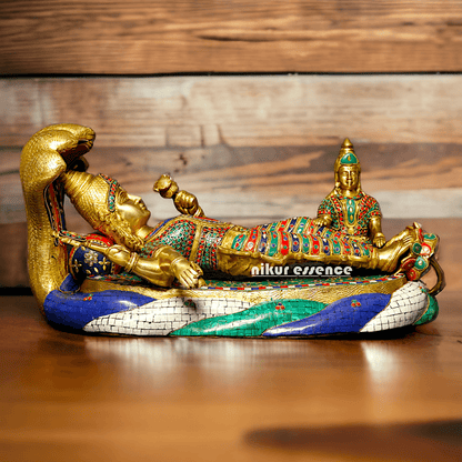 Buy Vishnu Statue Brass with Intricate Inlay Work - Majestic Hindu Deity Figurine for Home Decor and Spiritual Enrichment Nikuressence