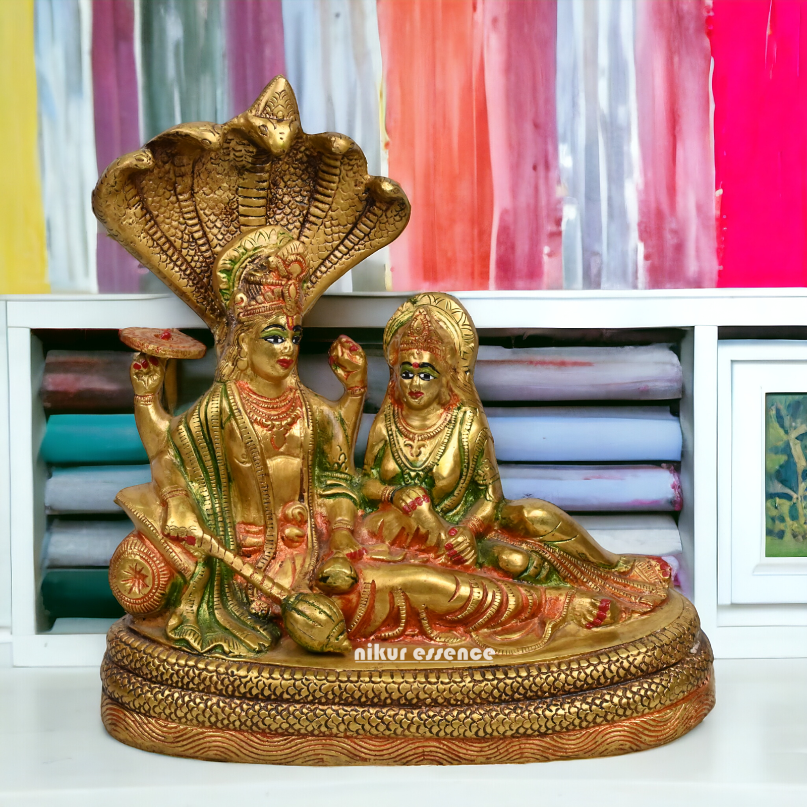 Online Brass Vishnu and Lakshmi on shesha Naag by Nikur Essence - 13 inches height Nikuressence