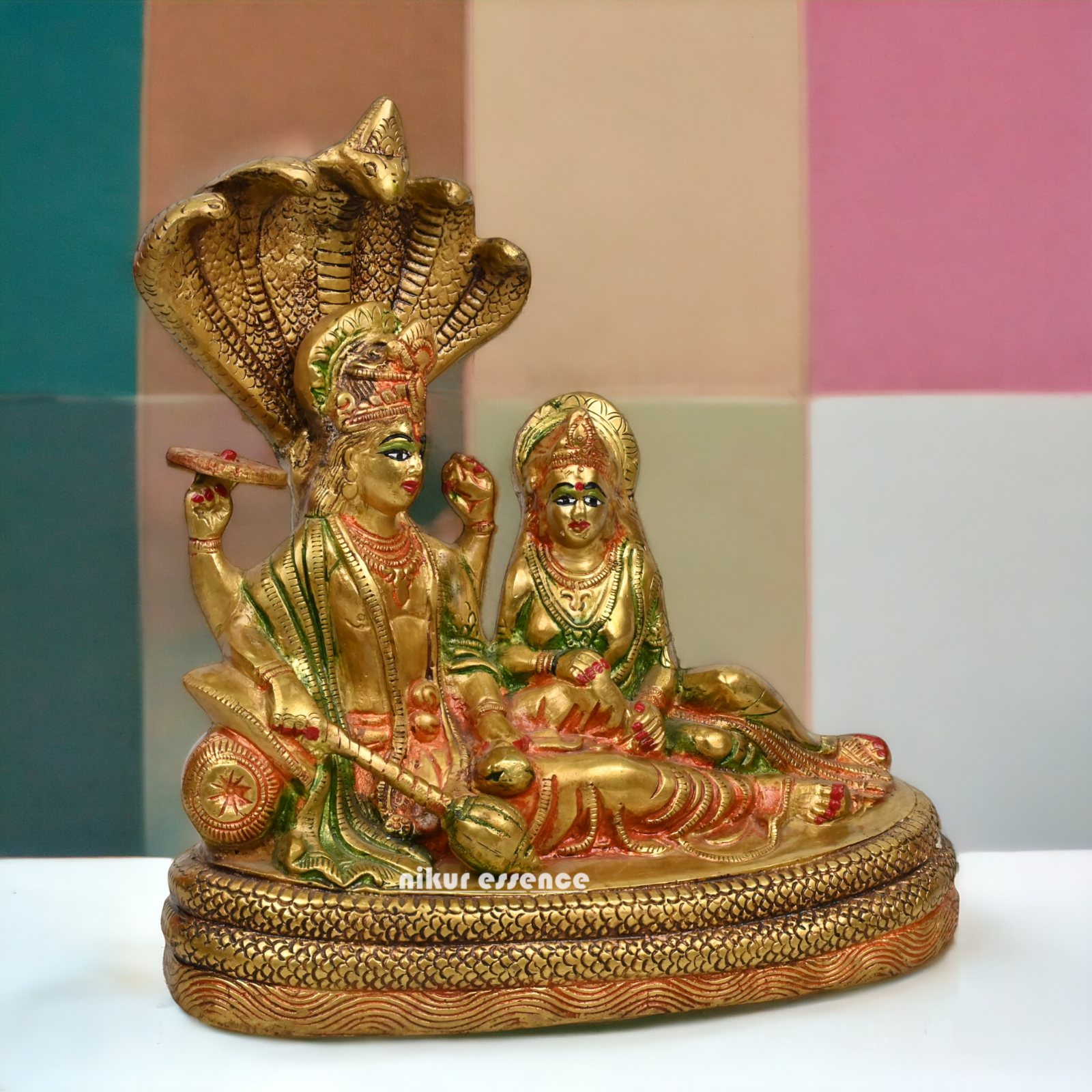 Online Brass Vishnu and Lakshmi on shesha Naag by Nikur Essence - 13 inches height Nikuressence