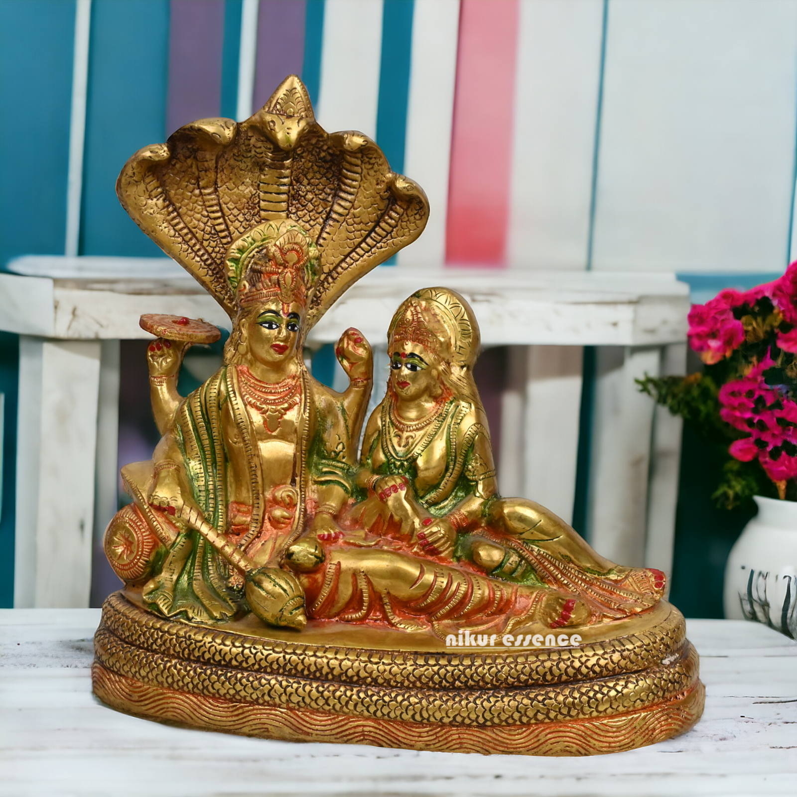 Online Brass Vishnu and Lakshmi on shesha Naag by Nikur Essence - 13 inches height Nikuressence